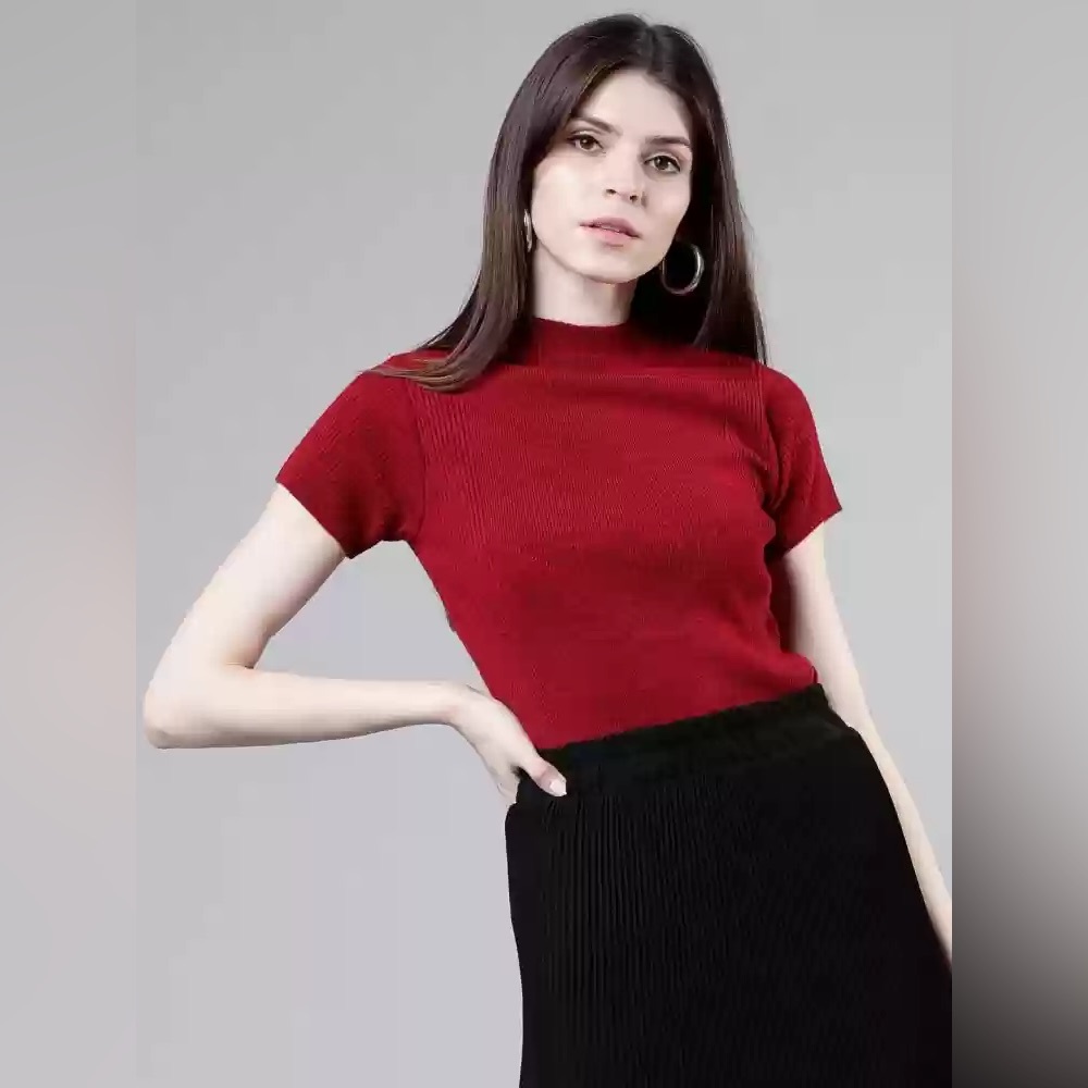 Short Sleeve Mock Turtleneck Sweater Top